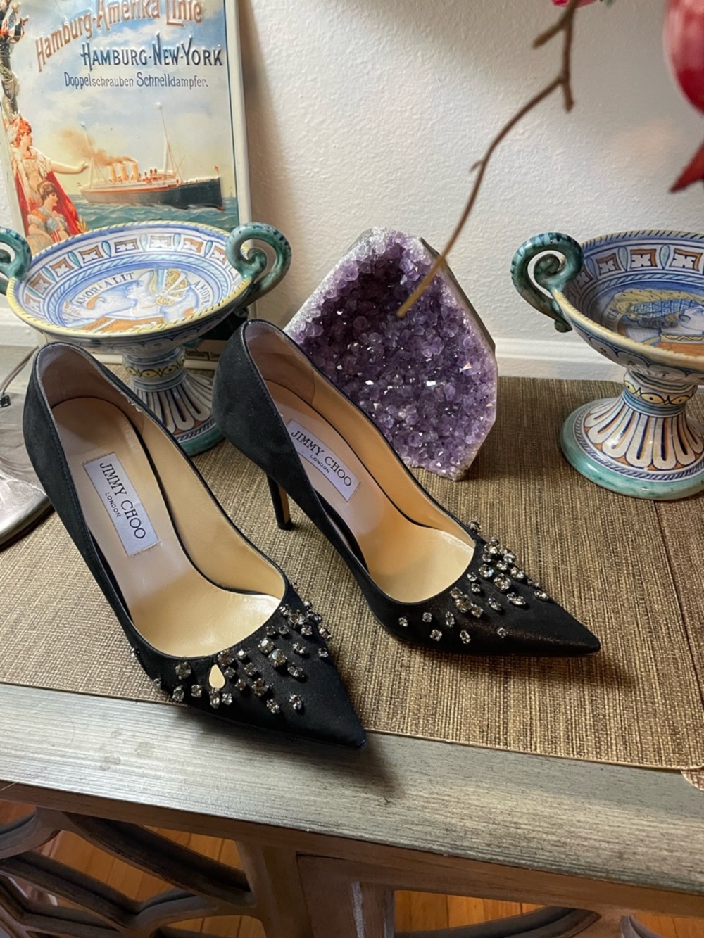 Jimmy Choo Black Crystal-Embellished Pointed Pumps